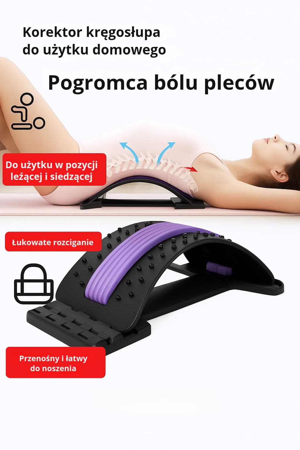 STOŻEK DO ROZCIAGANIA PLECOW, REGULOWANY MASAŻER